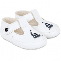 Baby Boys White & Navy T-Bar Boat Pram Shoes